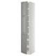 Soft grey METOD kitchen cabinet with beveled doors and adjustable shelves.