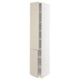 A tall, narrow white cabinet with beige doors featuring adjustable shelves and a modern design.