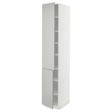 White tall cabinet, part of the METOD kitchen system, featuring multiple shelves and two doors. Modern, clean design with light grey finish.
