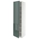 Modern METOD cabinet with high-gloss grey-green kallarp doors, white frame, adjustable shelves, rectangle shape.