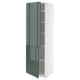 Modern tall METOD cabinet with grey-green gloss door and white frame.