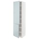 A modern, high gloss light blue closet with adjustable shelves and two doors, part of the METOD kitchen system.