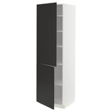 Black and white kitchen cabinet with adjustable shelves.