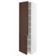 A white METOD kitchen cabinet with two dark brown sinarp wood doors, partially open.