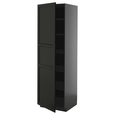 METOD black cabinet, tall, squared, ash wood, dark stained, adjustable shelves.