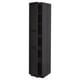 Dark wooden cabinet with adjustable shelves, open doors revealing storage spaces.
