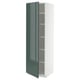 A high gloss green metro kitchen cabinet with white interior and adjustable shelves.
