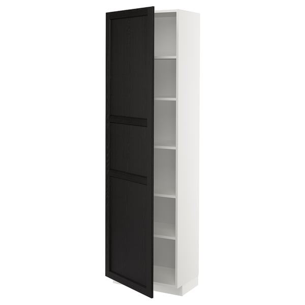 Elegant METOD kitchen cabinet with dark stained wood doors and beveled edges, offering adjustable shelves and a clean, organized storage solution.