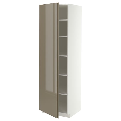 METOD High cabinet with shelves, white/VOXTORP high-gloss dark grey-brown vertical, 60x60x200 cm