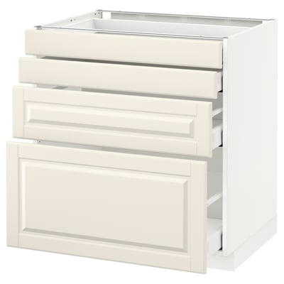 White METOD kitchen cabinet with bevelled drawers.