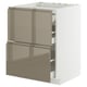 METOD kitchen cabinet in brown, glossy finish. Includes two drawers, grey-brown, with integrated handles.