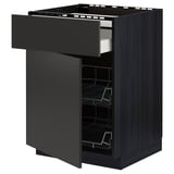 Modern black METOD kitchen cabinet with wire shelves and a single drawer.