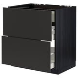 Black kitchen cabinet with two drawers, modern design, dark wood finish.