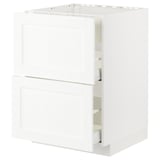 White METOD kitchen cabinet with pullout drawers, sleek and modern.