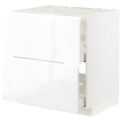 White ikea METOD kitchen cabinet, modern, high gloss, rectangular, with integrated handles, sleek design.