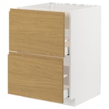 A minimalist kitchen unit in white and light oak. It two drawers with integrated handles and a sleek design. The unit is part of the METOD system.