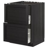 Black METOD kitchen cabinet with beveled edges and large drawers, made of particle board and metal.