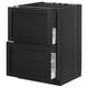 Black METOD kitchen cabinet with beveled edges and large drawers, made of particle board and metal.