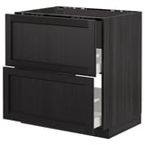 Black stained kitchen cabinet with wood grain texture, two drawners and clean lines.