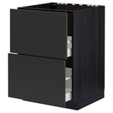 A black METOD kitchen cabinet with two pull-out drawers.
