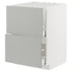 Option: Modern light grey kitchen cabinet with two open drawers, part of the METOD series, featuring a sleek, minimalist rectangular design.