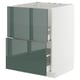 High-gloss grey-green METOD kitchen unit. Rectangular, white frame, two dark green drawers. Modern, sleek design.