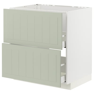 METOD kitchen unit with green drawers and wood effect design, rectangular shape.