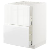 White METOD kitchen cabinet with high gloss finish and integrated handles.