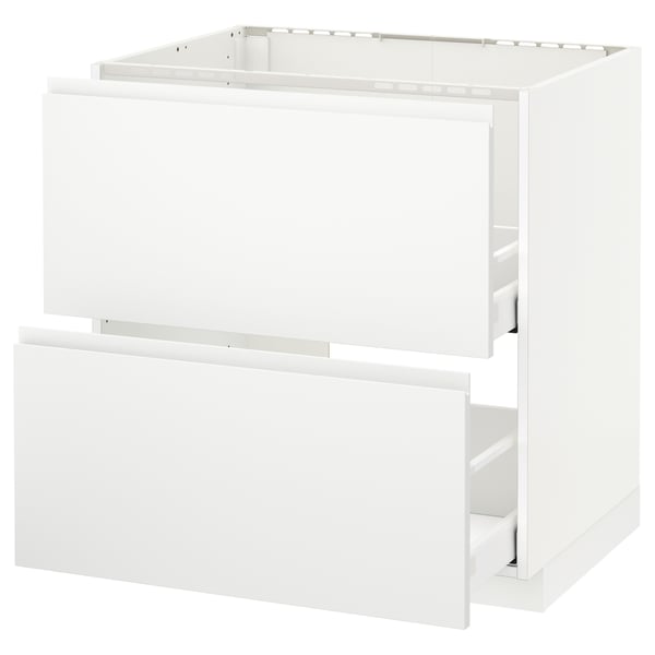 White METOD kitchen unit with two drawers, sleek minimalist design.