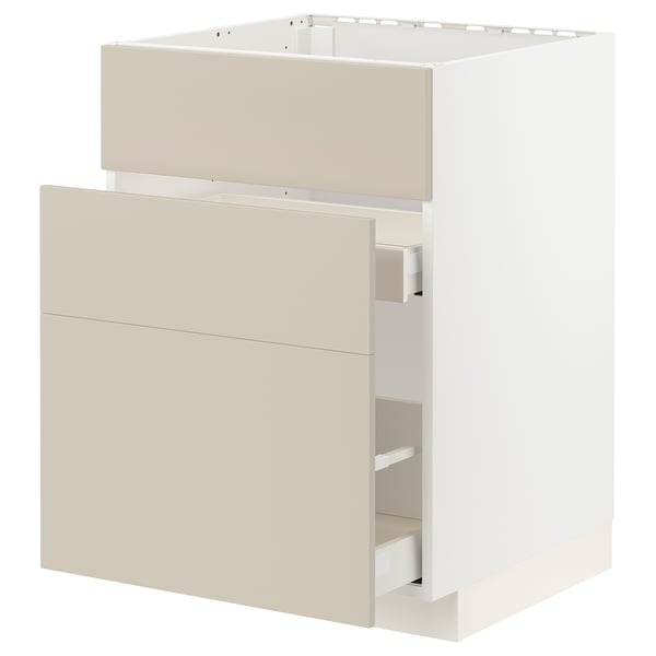 A METOD kitchen cabinet in beige with smooth surfaces and a modern design.