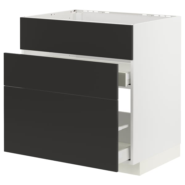 METOD kitchen unit: matt black & white, modern, multiple drawers, sleek and modern.