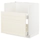 Modern kitchen cabinet with smooth, cream edges and storage.