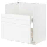 White METOD kitchen cabinet, modern minimalist design, smooth drawer fronts, durable frame.