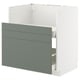 Modern grey-green kitchen cabinet with smooth drawer panels.