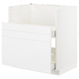White modern kitchen cabinet set with drawers and high gloss finish.