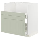 METOD kitchen unit in green with wooden front, white frame, rectangular, modern design.
