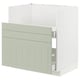 METOD kitchen unit in green with wooden front, white frame, rectangular, modern design.