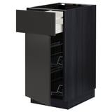 A black METOD kitchen cabinet with a drawer and shelves.