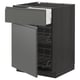 Modern dark grey kitchen cabinet with integrated handles, featuring a drawer and two wire shelves, part of the METOD system.