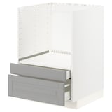 METOD kitchen unit in grey with multiple drawers and shelves, white frame.