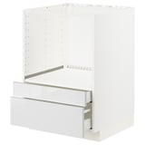 White METOD kitchen cabinet set with modern high-gloss drawers and fixed shelf.