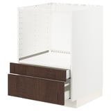 METOD kitchen unit, white and dark brown. Wooden drawers, metal hardware. Modern, modular design. Sturdy, organized storage.