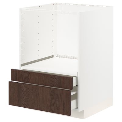 METOD kitchen unit, white and dark brown. Wooden drawers, metal hardware. Modern, modular design. Sturdy, organized storage.