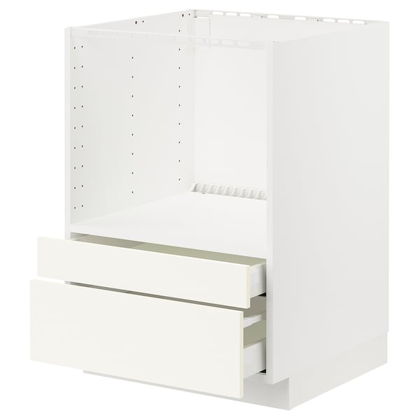 White kitchen cabinet, METOD system, has open top, 2 drawers, clean minimalist design.