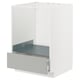 A white METOD kitchen cabinet with a light grey drawer partially open, highlighting its sleek, minimalist design.