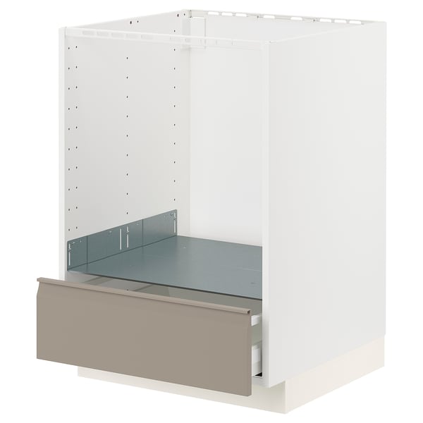 METOD white kitchen unit with gray-beige drawer, modern design.