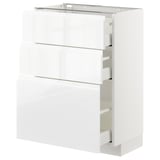 METOD white drawer unit, sleek modern design, high gloss finish, soft-close drawers, durable steel and particleboard.