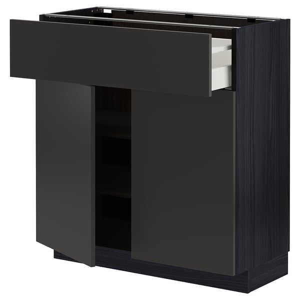 Modern black kitchen cabinet with drawer, sleek design, matt nicole fronts, sturdy particleboard.