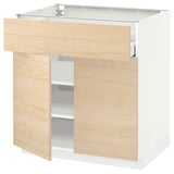 METOD kitchen cabinet with light ash wood drawer and white base.