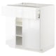 Option: METOD kitchen unit, white, glossy finish, rectangular shape, two shelves, one drawer.